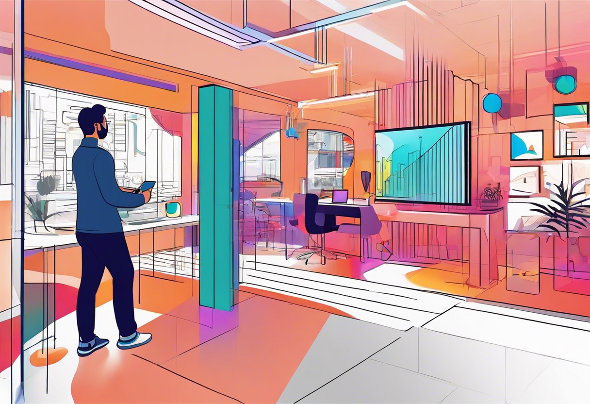 Colorful image of a tech developer in Palo Alto, creating immersive AR experiences using 8th Wall AR Engine
