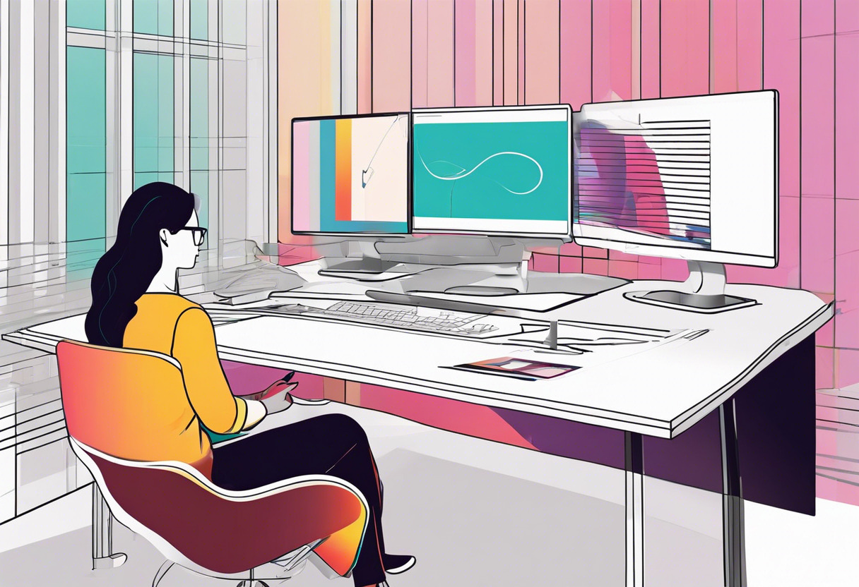 Colorful image of a tech-savvy professional using an Apple Vision Pro in a design studio