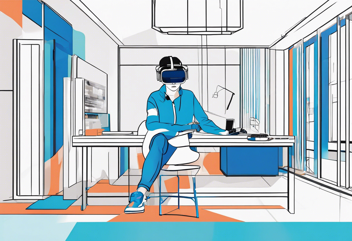 Colorful image of a technophile testing the capabilities of HTC Vive Pro 2 in a modern setting