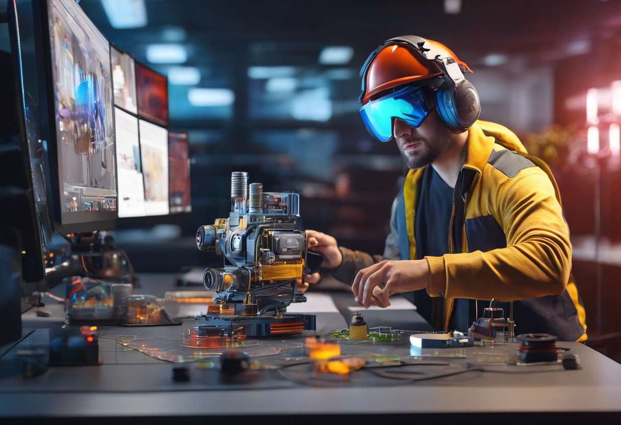 Colorful image of a user working on 3D models using RealityCapture software in a digital studio