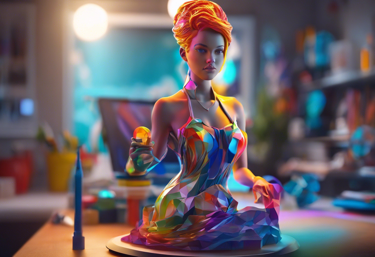 Colorful image of an artist modeling a digital sculpture using Scandy Pro on an iPhone