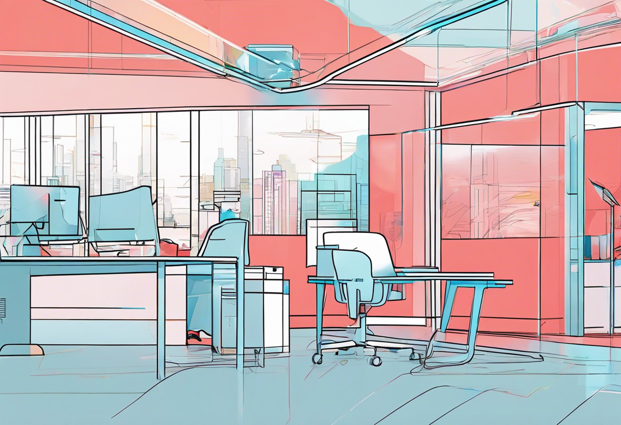 Colorful imagery of a professional using HoloLens 2 in an office setting