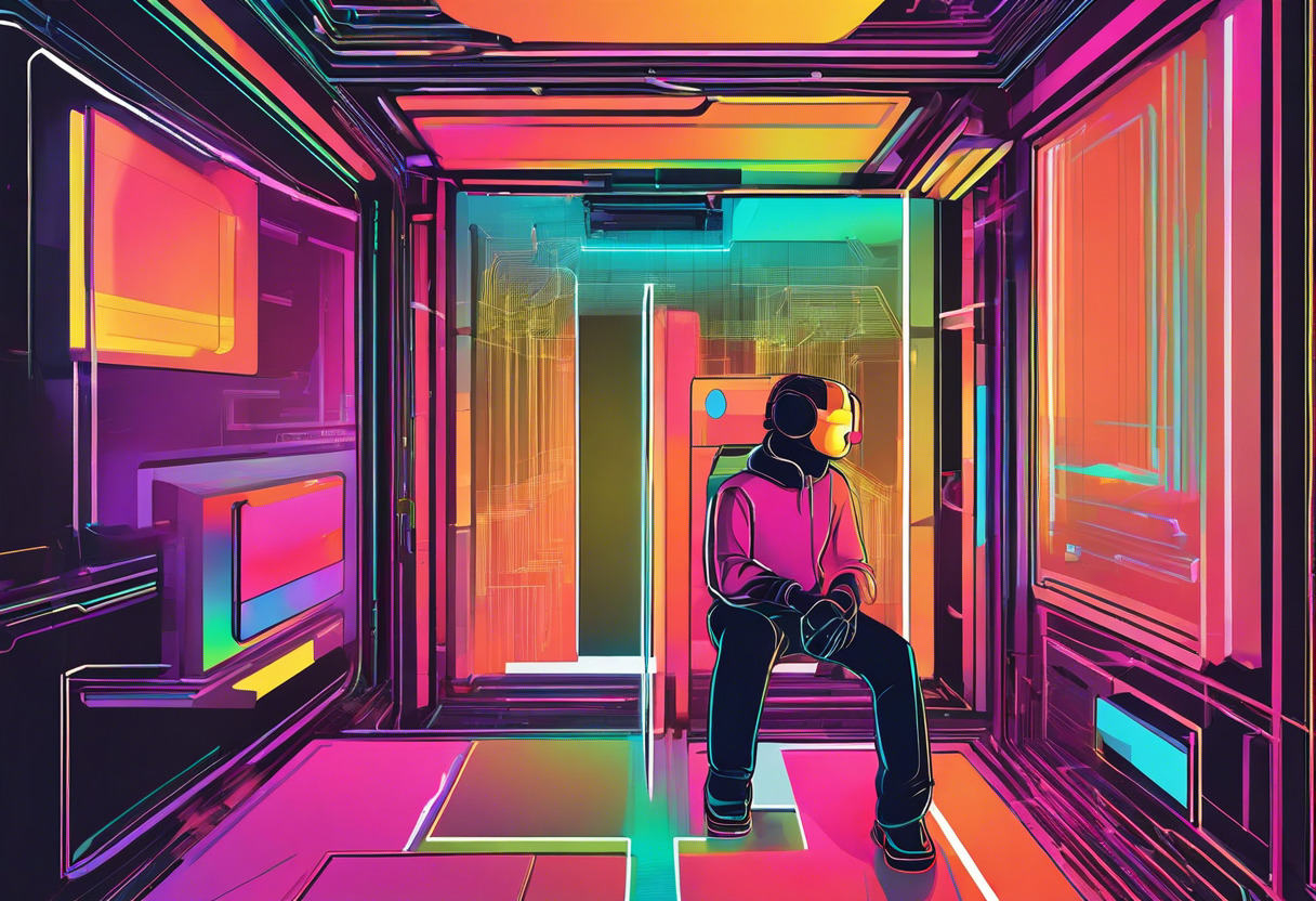 Colorful interaction of a VR player in a cyber chamber