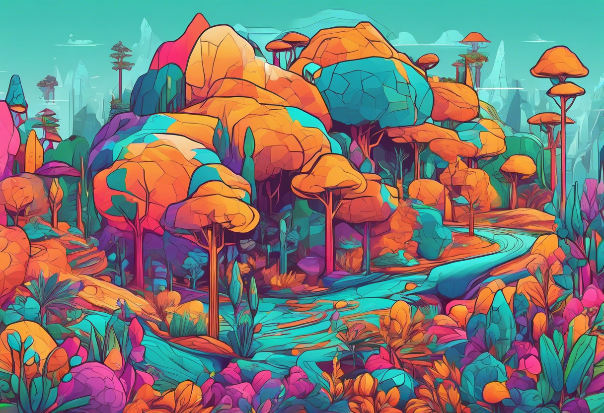 Colorful interpretation of Megascans in action, gamers immersed in game surrounded with vibrantly realistic 3D assets