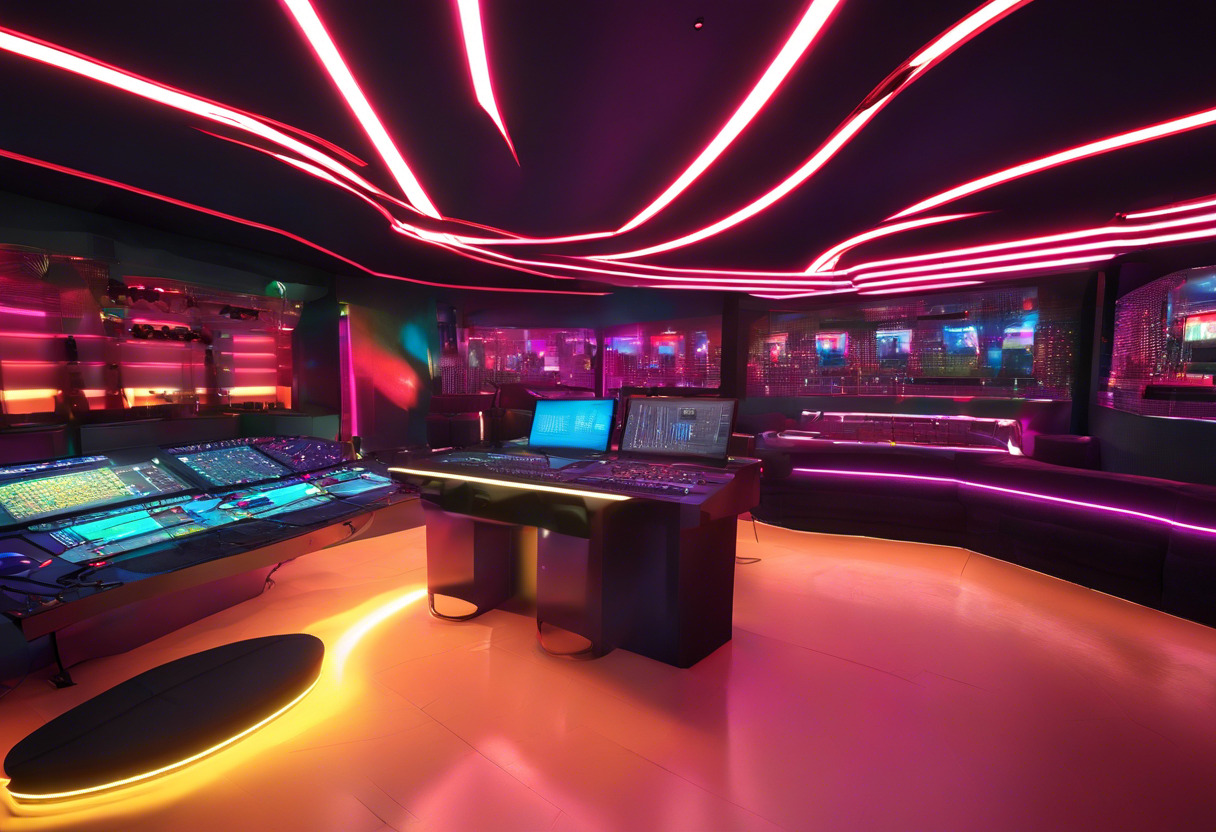 Colorful MADRIX 5 control room in a nightclub