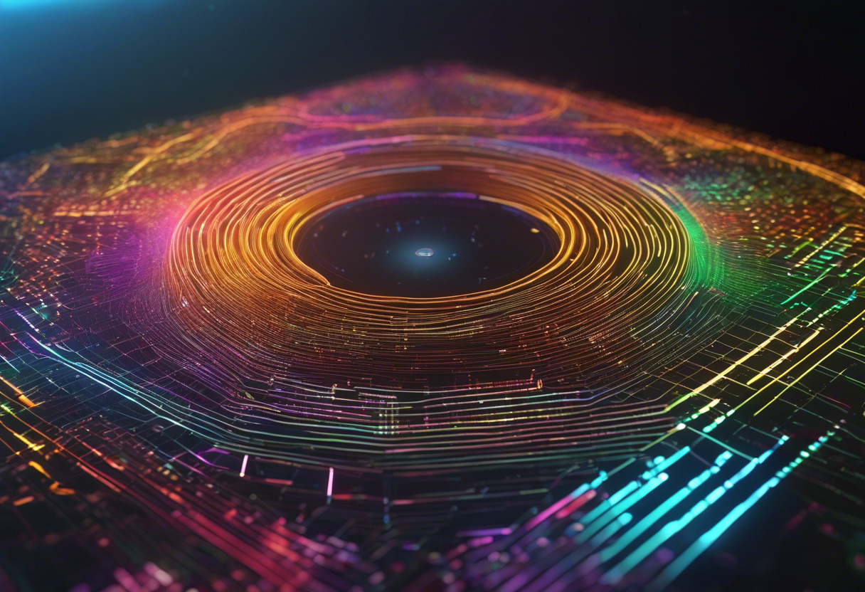 Colorful matrix of commands charting a cosmic journey across a computer screen