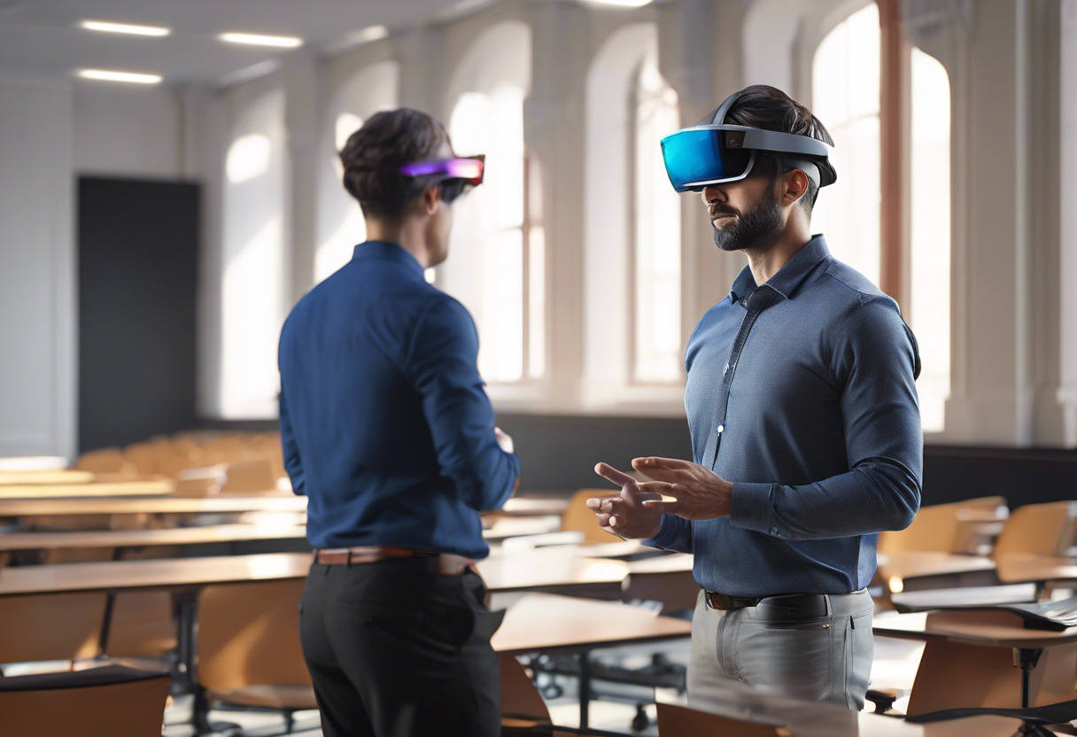 Colorful Microsoft HoloLens being used in lecture hall