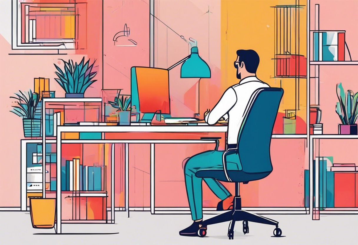 Colorful office worker experiencing Bundlar in a modern workspace