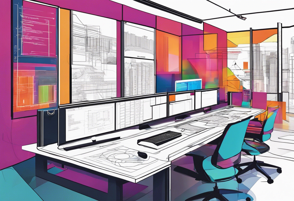 Colorful picture of a interactive JavaFX application, demonstrating high-performance media capabilities, being operated in a trendy tech office