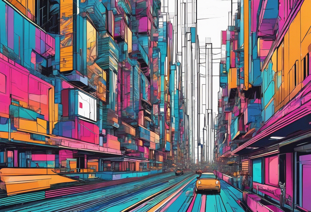 Colorful Poliigon textures shaping a bustling, detailed cyberpunk city model