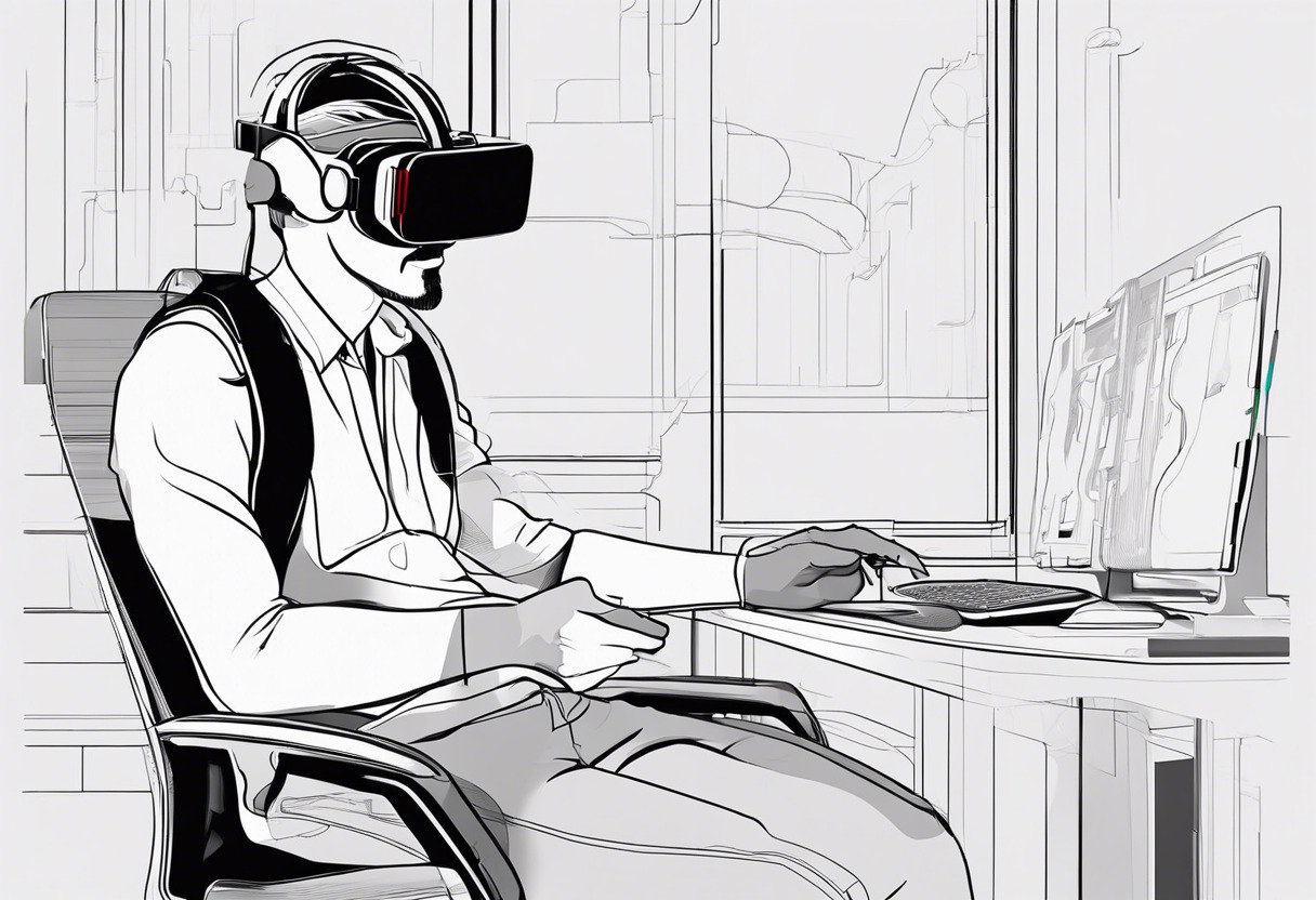 Colorful portrayal of a video game enthusiast engrossed in a high-definition VR world with Valve Index