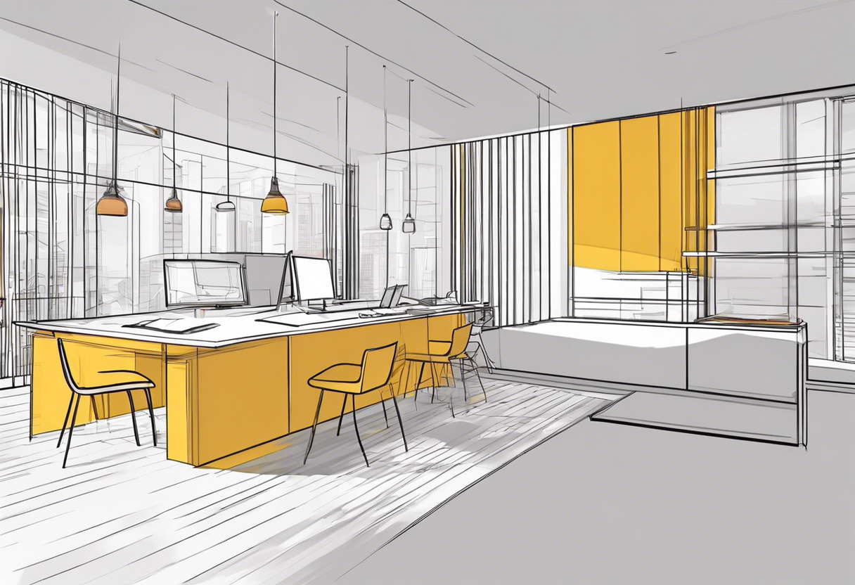 Colorful presentation of an architect using SketchUp in a design studio