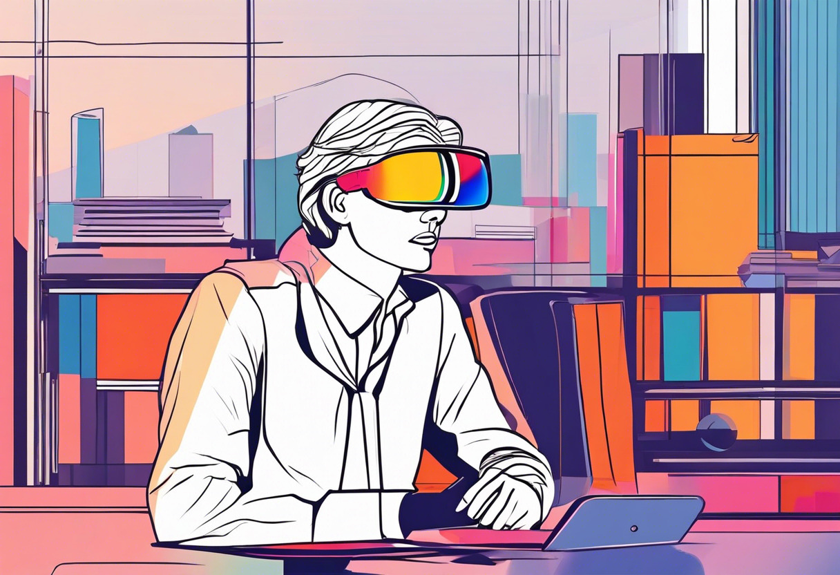 Colorful professional executive using AR glasses in a tech firm