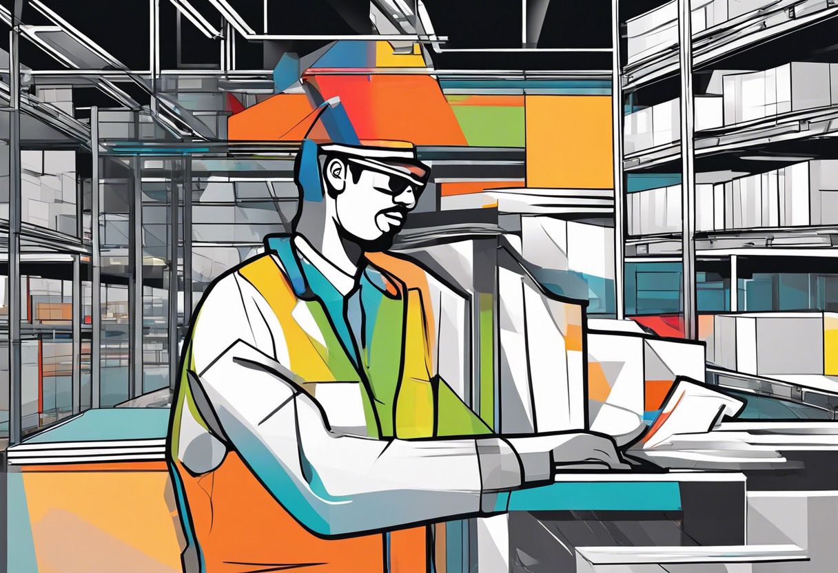 Colorful professional using Google Glass in a high-tech warehouse