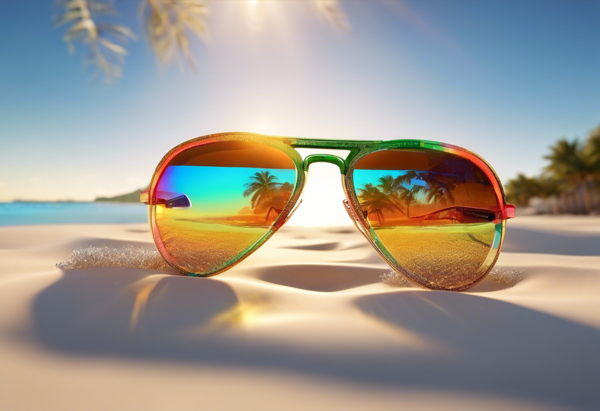 Colorful Ray-Ban Aviator on sunshine-lit beach