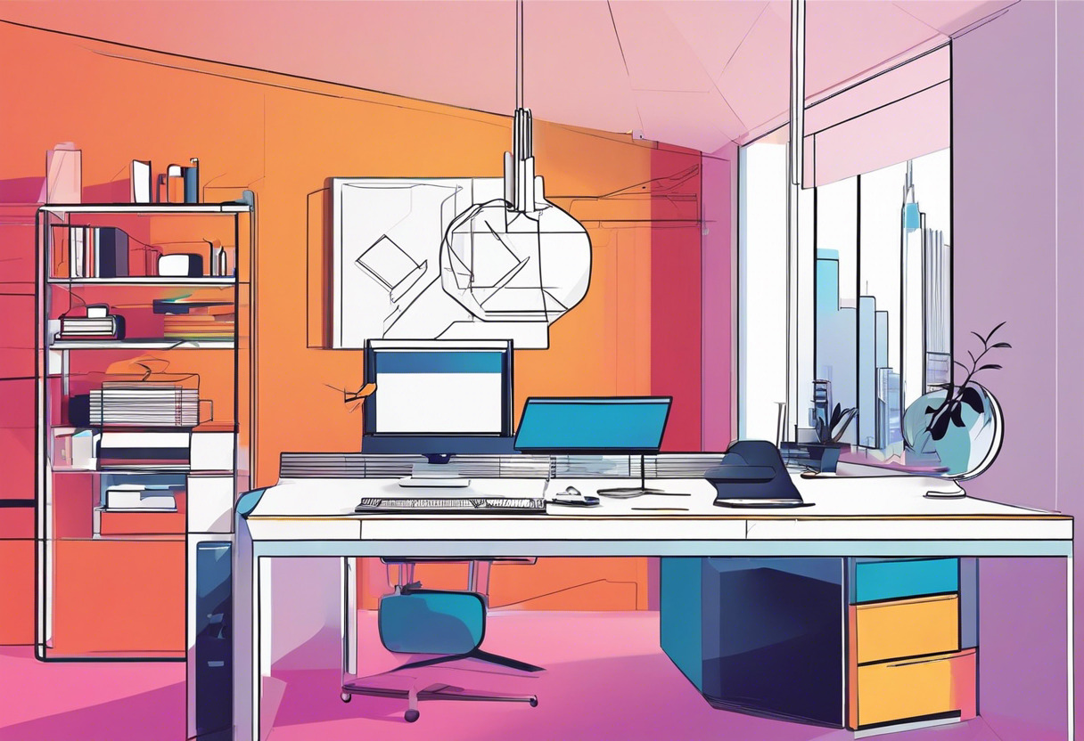 Colorful representation of a tech professional at a modern AR studio