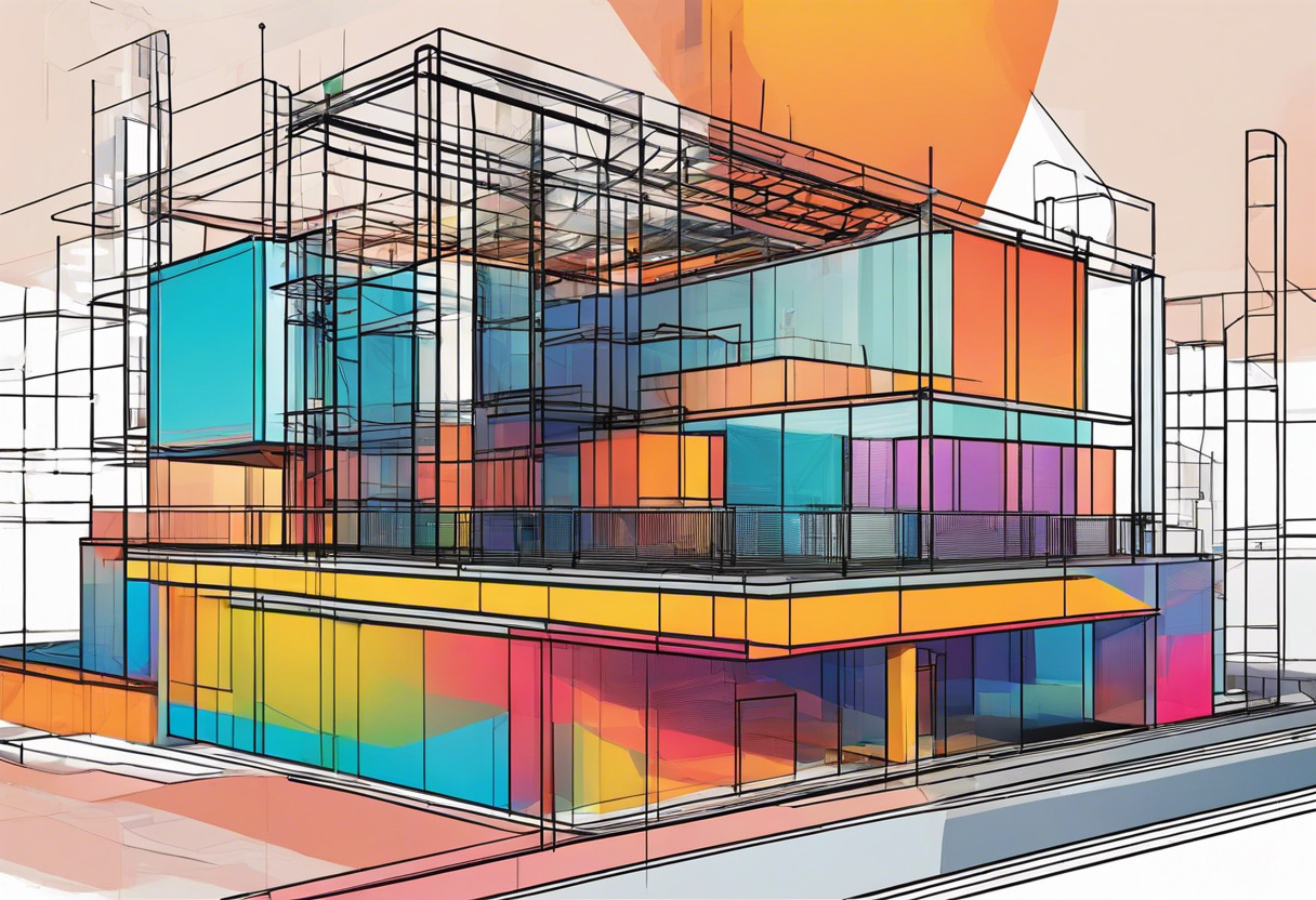 Colorful representation of HoloBuilder's platform showing an augmented construction site