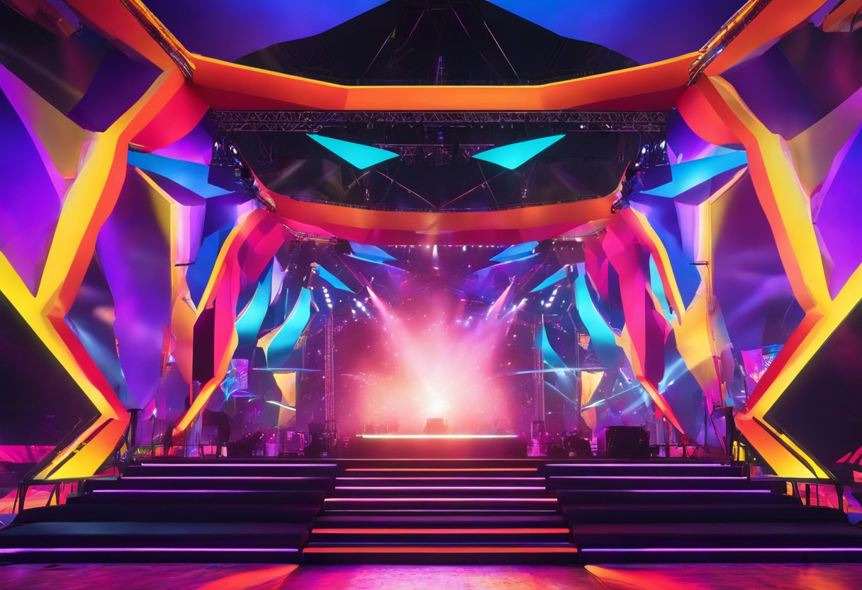 Colorful Resolume Arena 7 showcase at a music festival