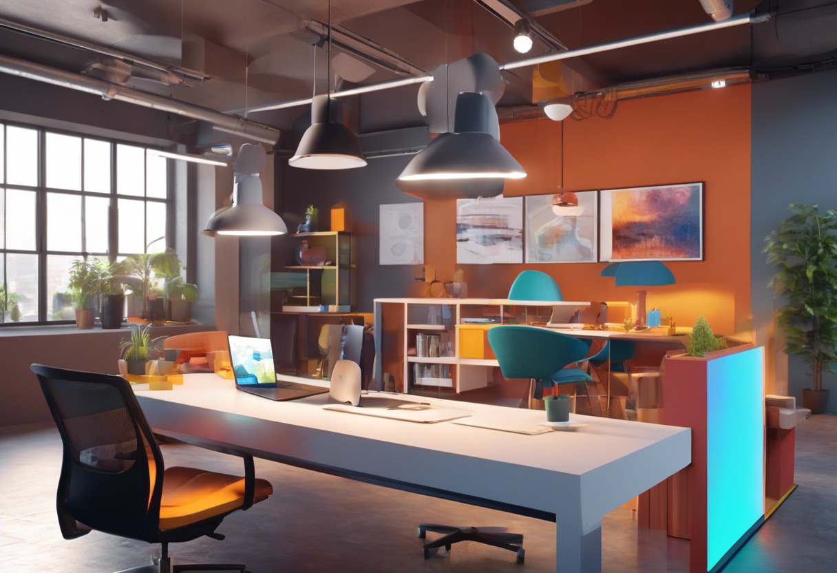 Colorful scene capturing an AR developer using Wikitude SDK for application development in a modern workspace