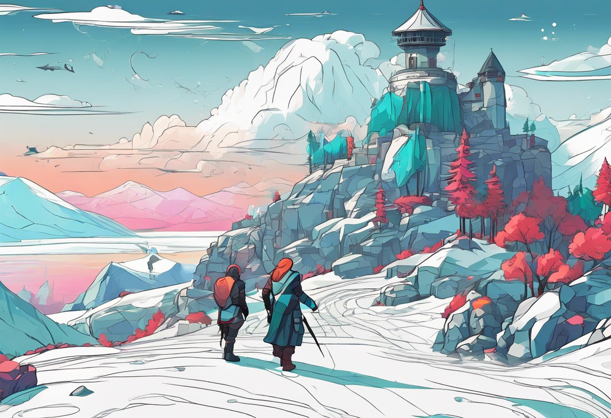 Colorful scene from a modern video game, Northgard, in the midst of a battle