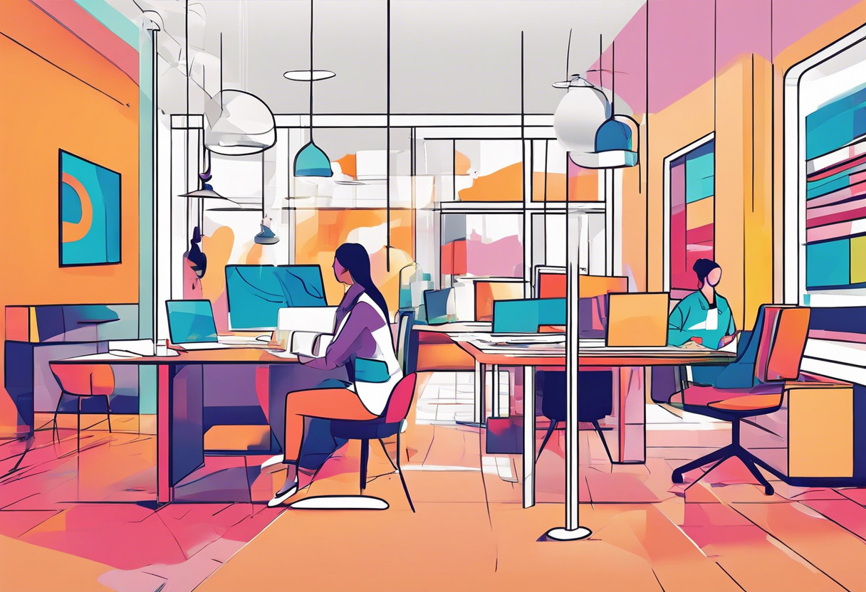 Colorful scene of a company’s creative team using Kuula to put together a Virtual Tour