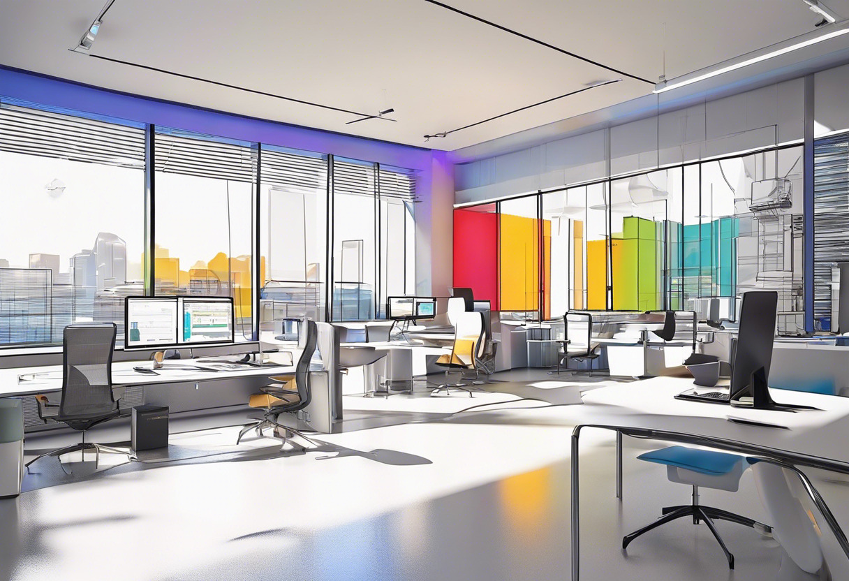 Colorful scene of a professional utilizing RealityCapture for sophisticated 3D modeling in a high-tech workspace