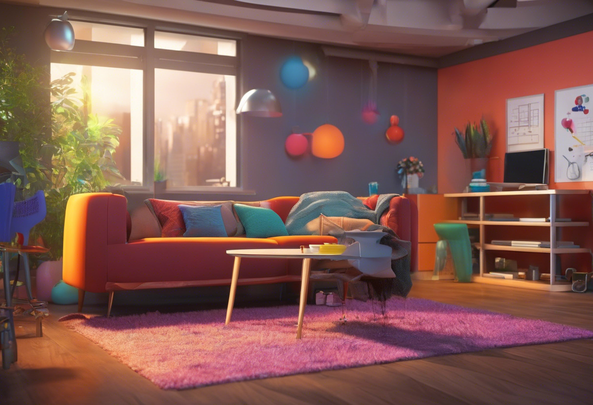 Colorful scene of animator modifying characters on iClone in a modern studio