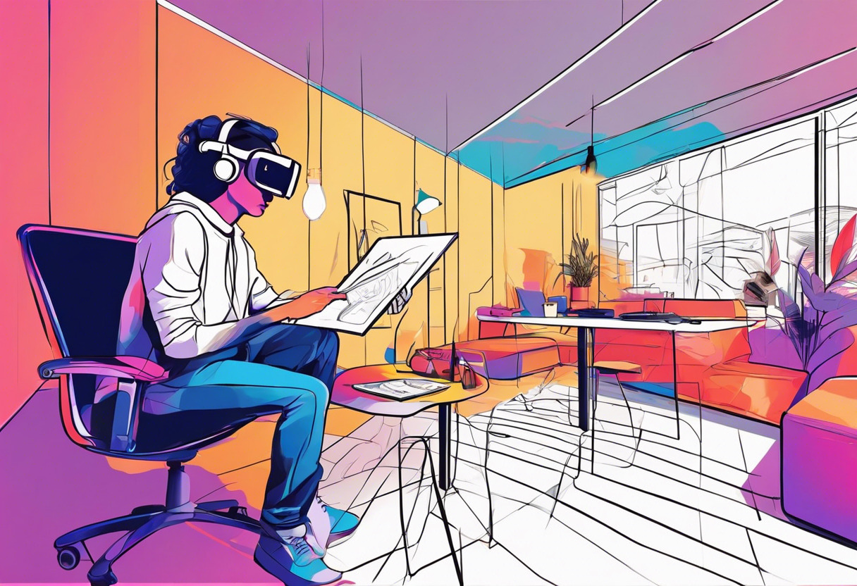 Colorful sketch artist in a VR creative space