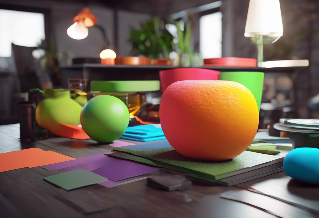 Colorful snapshot of a 3D model being created in Blender at a design studio