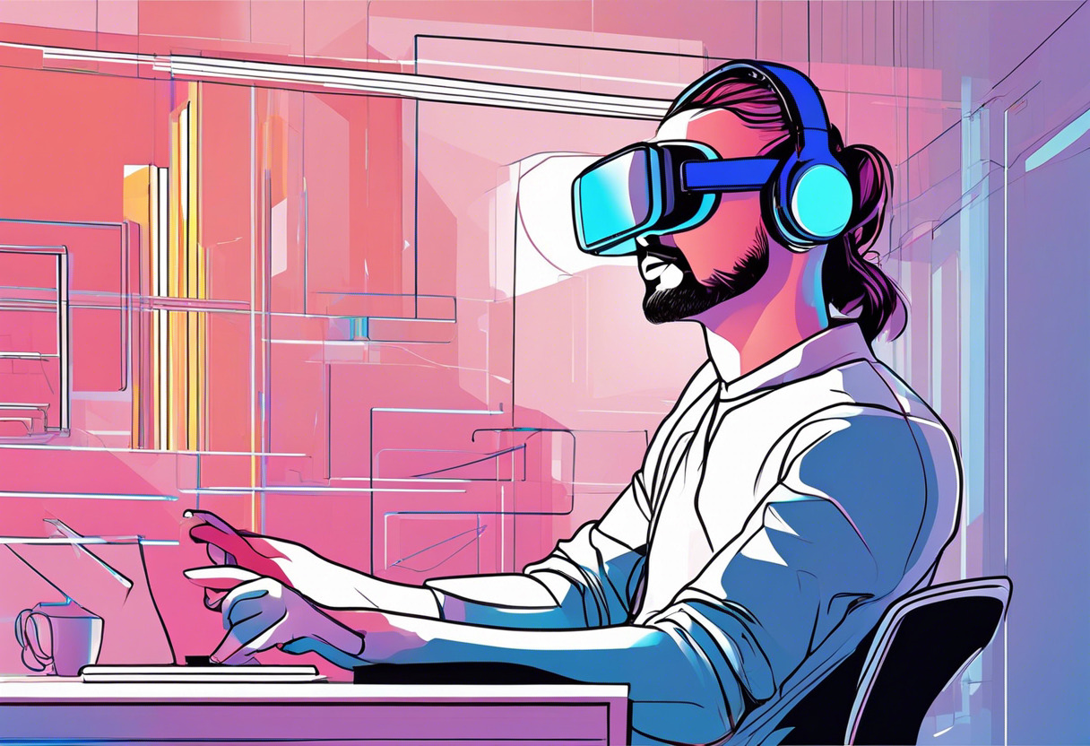 Colorful snapshot of a game designer in a high-tech VR studio