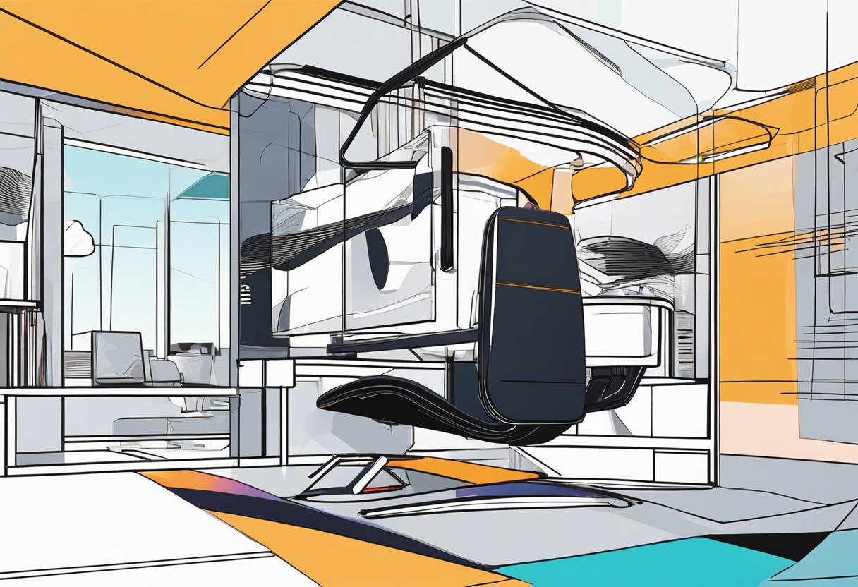 Colorful snapshot of a Varjo AR headset in a futuristic workspace