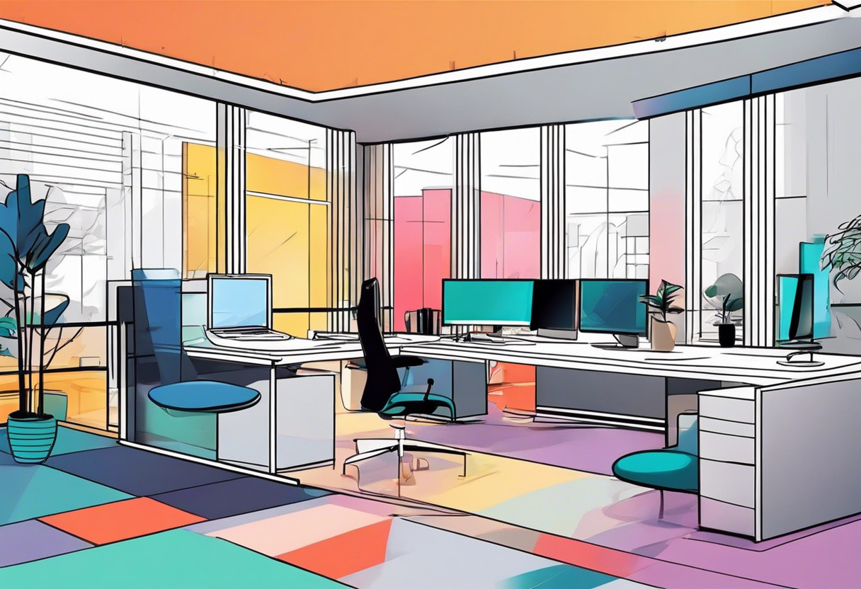 Colorful snapshot of AR experience in a corporate office