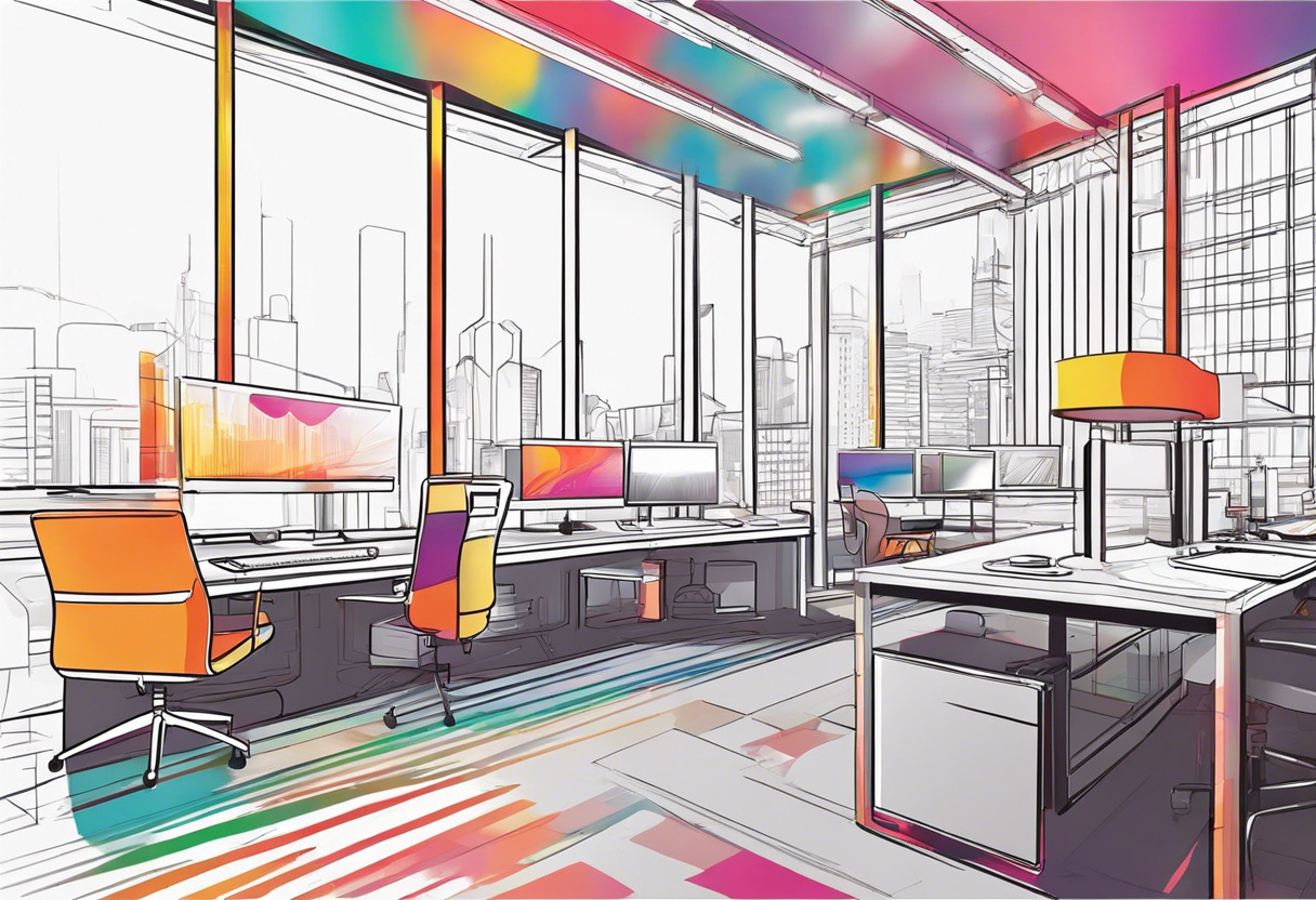 Colorful snapshot of Meta's AR/VR technology being used in a modern workspace