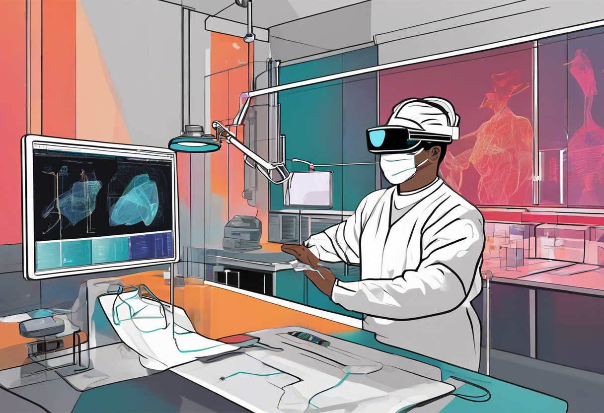 Colorful surgeon using Microsoft HoloLens in a state-of-the-art operating room
