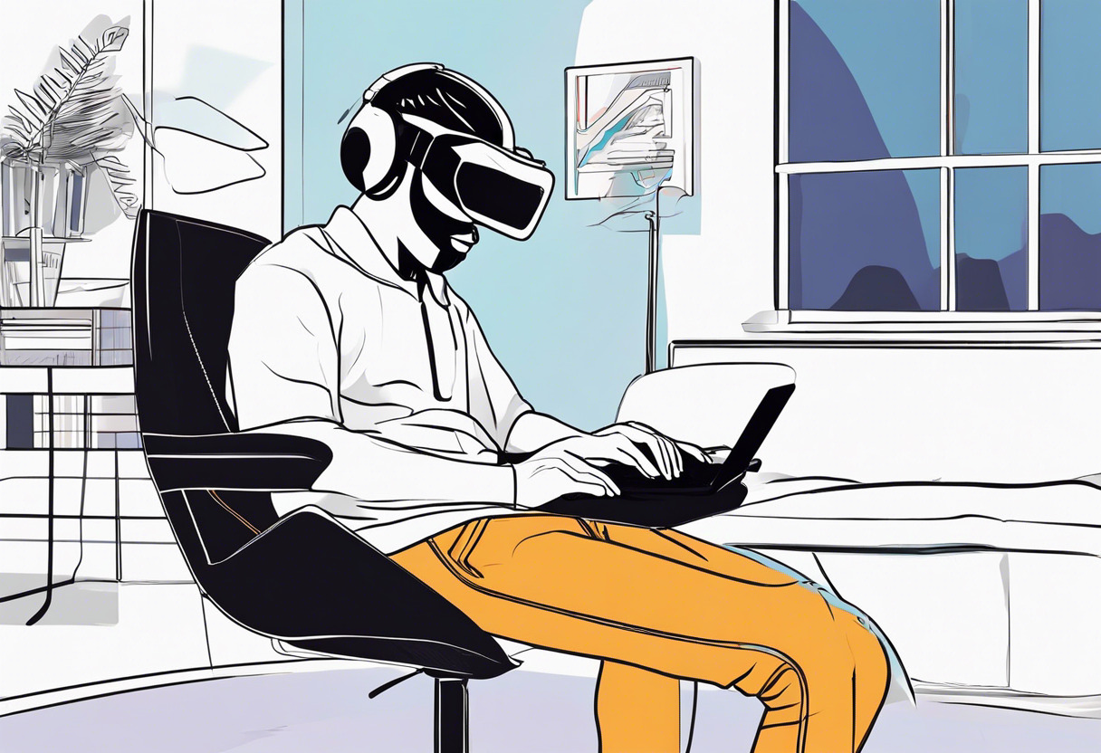 Colorful visual of a gamer navigating virtual worlds using Oculus Rift