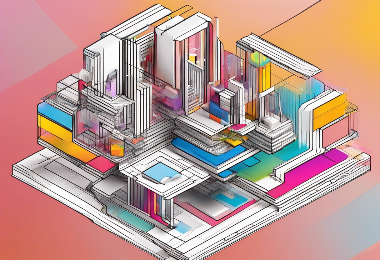 Colorful visualization of a 3D design created using TouchDesigner in a digital media studio