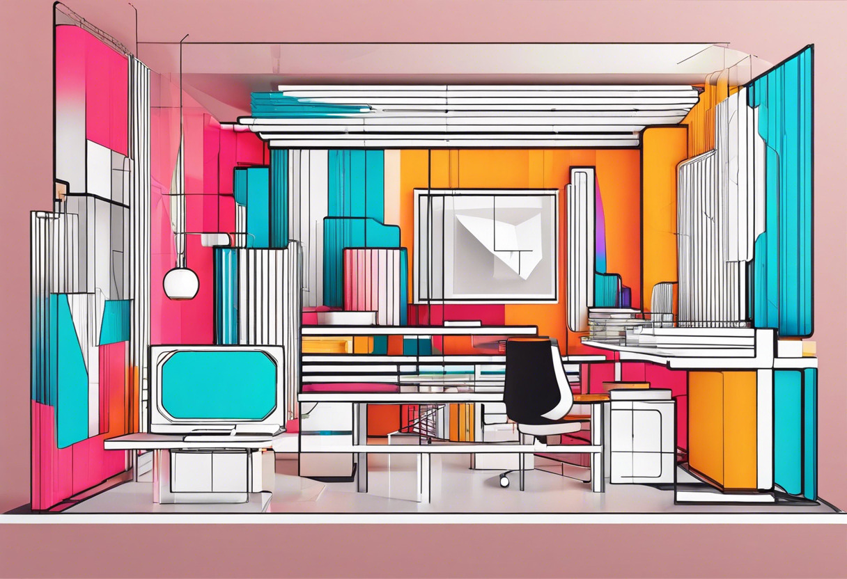 Colorful visualization of a 3D model by a web developer inside a digital design studio