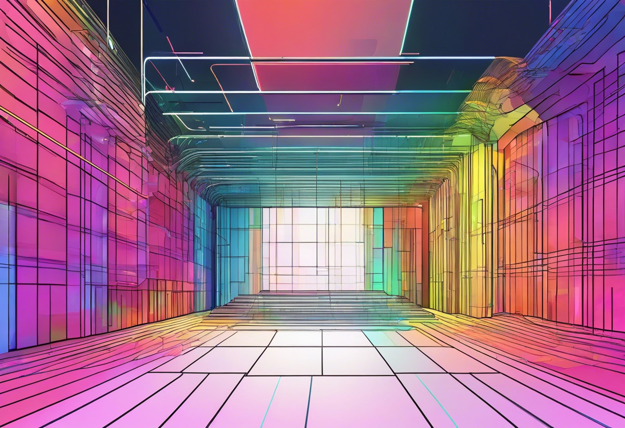 Colorful visualizations created by tech-savvy artist using MadMapper in a vibrant theater