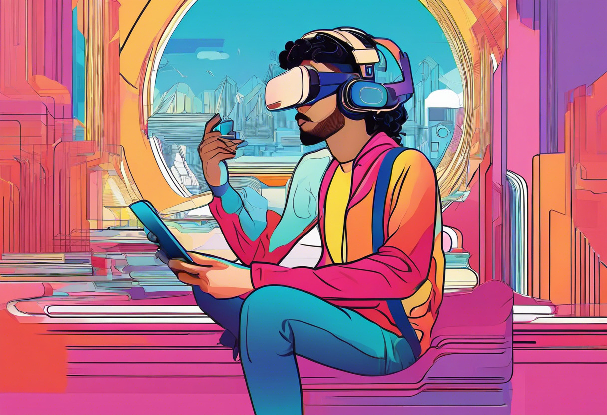 Colorful VR enthusiast exploring digital realms with a Pico 4 headset