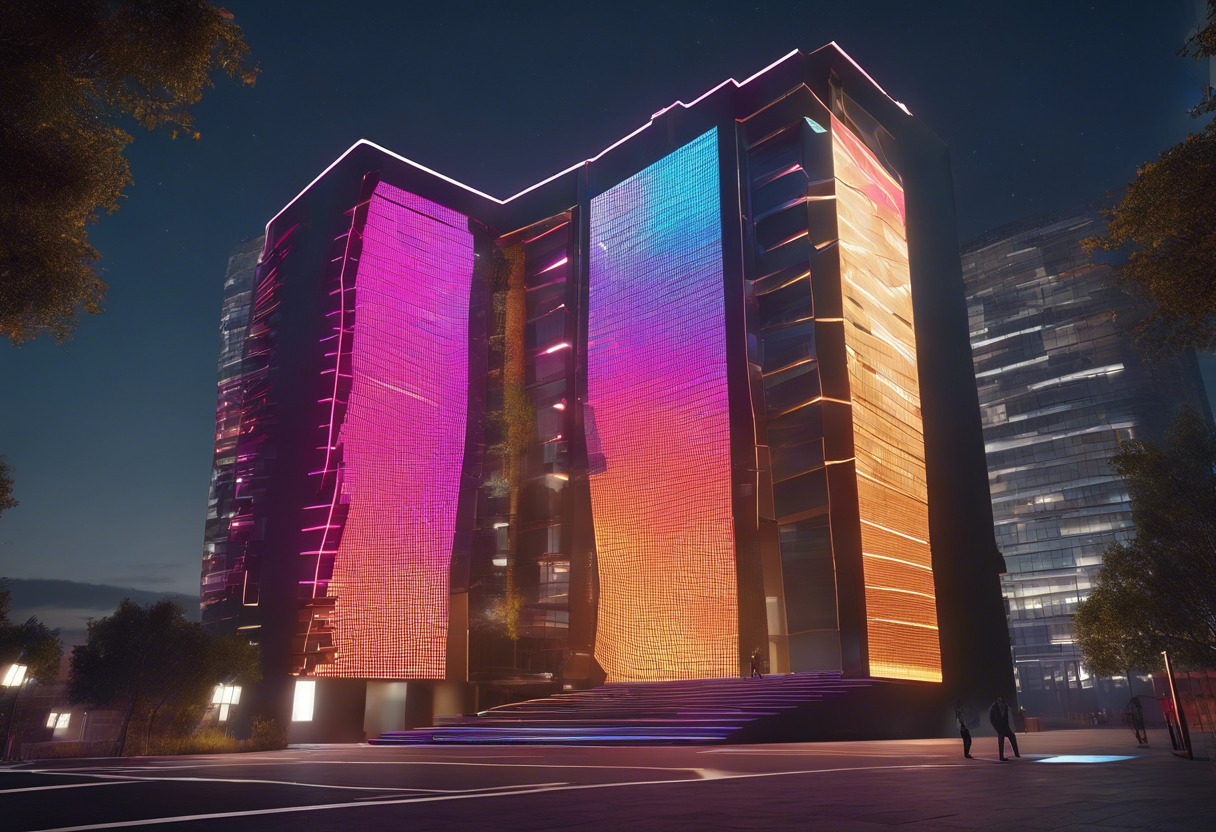 Creative artist using Resolume ARENA 7 for projection mapping on a large complex building