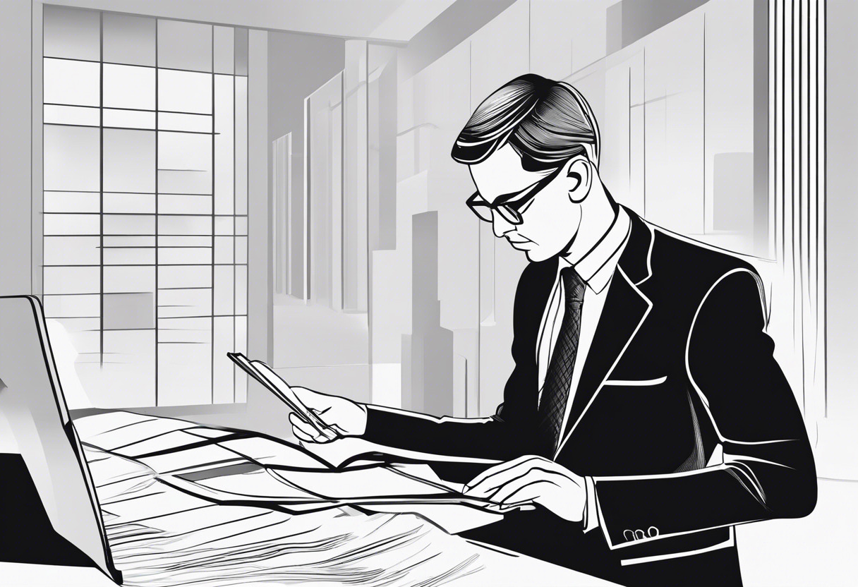 Discerning businessman scrutinizing financial reports