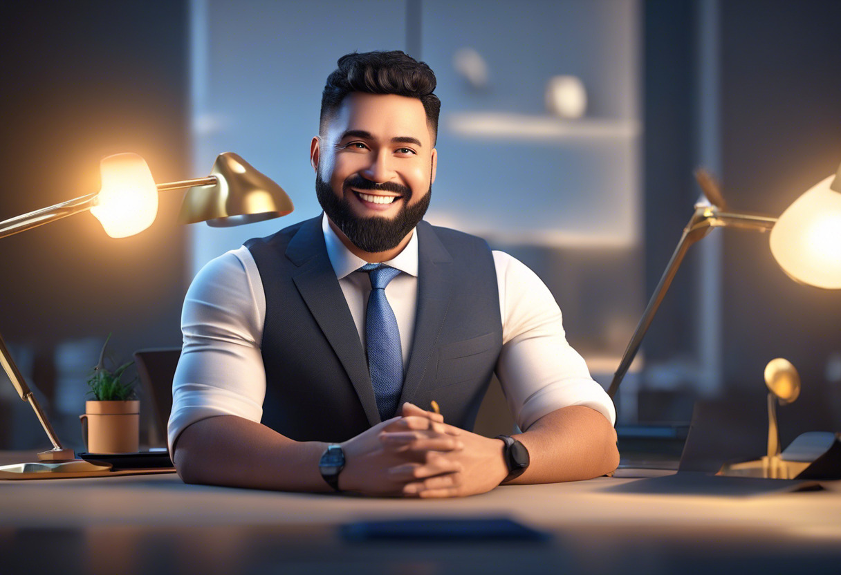 Entrepreneur smiling at profitable scenarios with Unreal Engine and Roblox