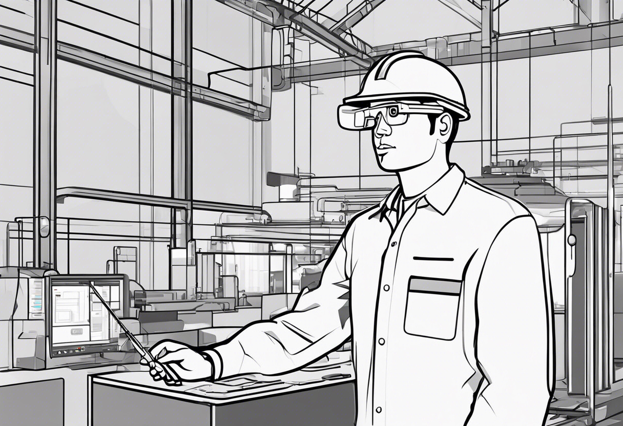Factory worker utilizing Google Glass for accurate direction guidance