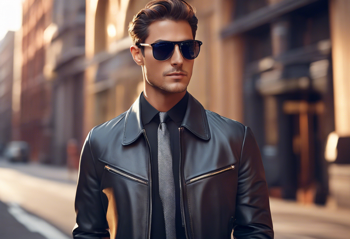 Fashion-conscious individual wearing classy Ray-Ban Aviator in urban backdrop