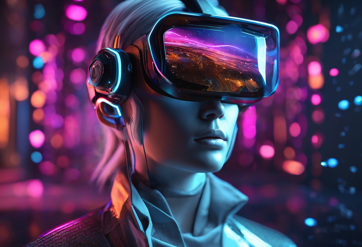 Focused developer immersed in holographic coding, crafting AR/VR experiences