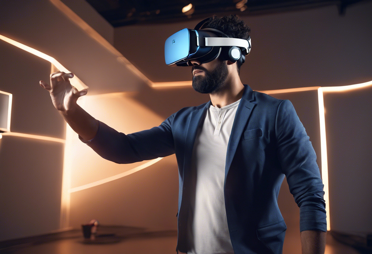 Focused developer testing VR experience using Leap Motion technologies
