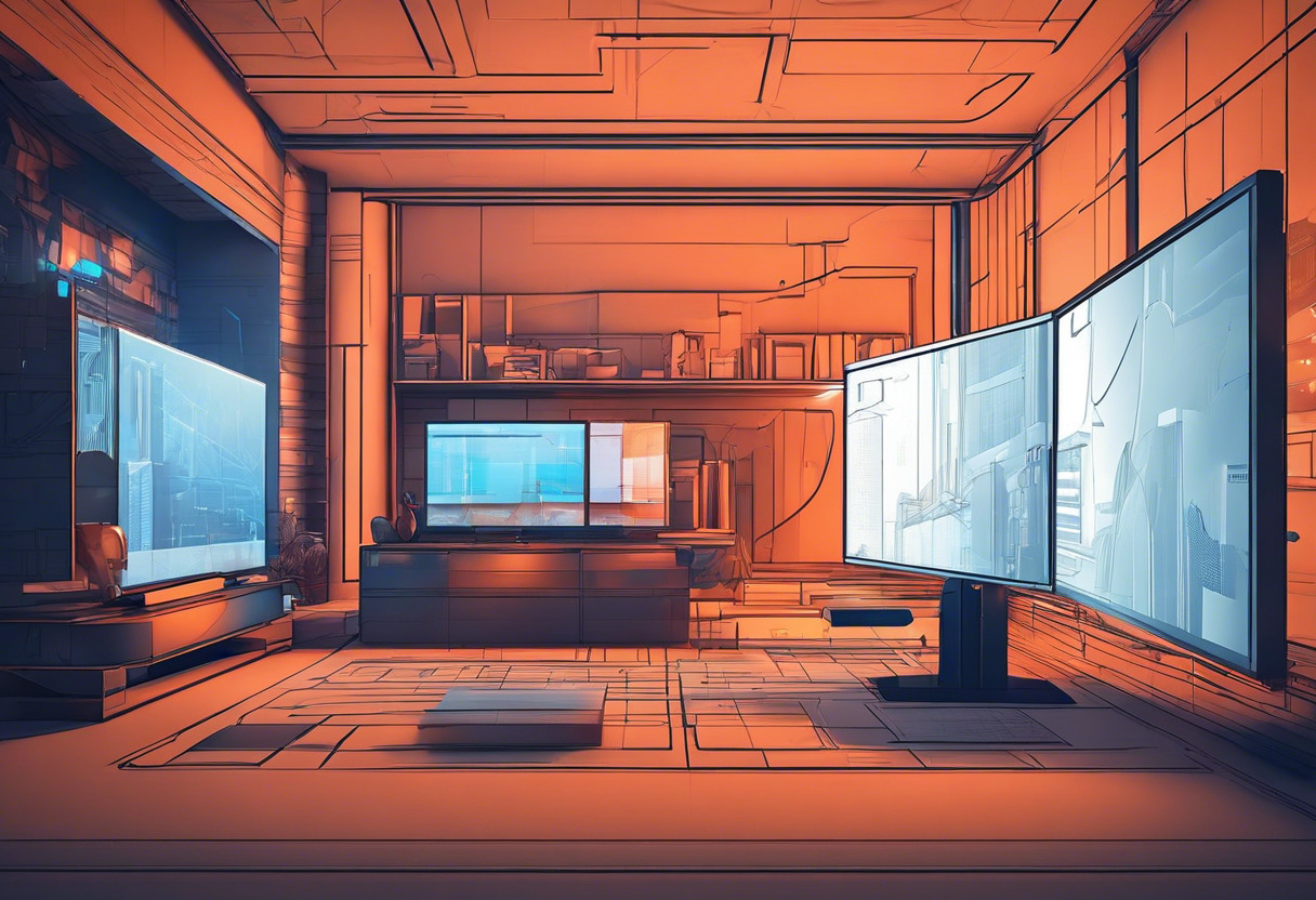 Game developer interacting with 3D models in an Unreal Engine interface, tweaking the lighting and texture to create an immersive gaming scene.
