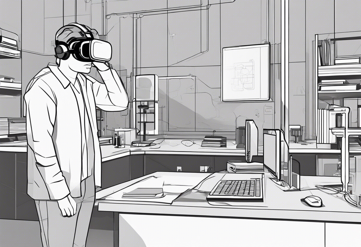Game developer testing a VR game in a laboratory