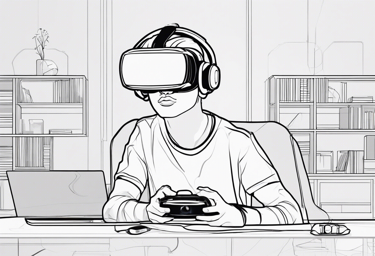 Gamer immersed in virtual reality using VR headset