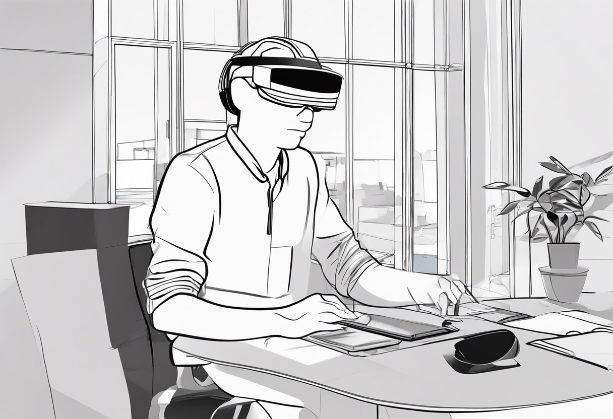 Microsoft software developer working on a Windows Mixed Reality headset, using the Microsoft Mixed Reality Toolkit